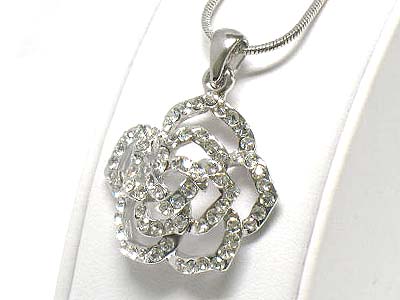 Made in korea whitegold plating crystal stud flower shape pendant necklace