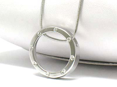 Made in korea whitegold plating crystal stud circle pendant necklace