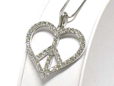 Made in korea whitegold plating crystal peace pattern heart necklace