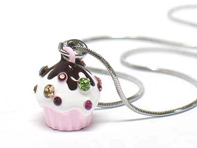 Made in korea whitegold plating crystal stud miniature ice cream cup necklace