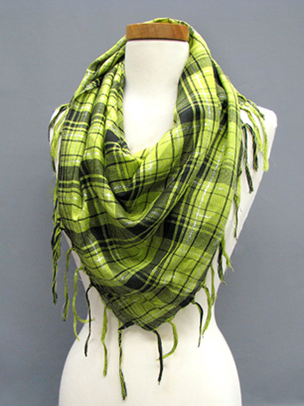 Multi check pattern and tassle scarf