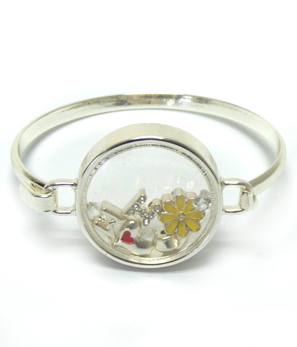 Origami style mom charms inside cap bangle bracelet