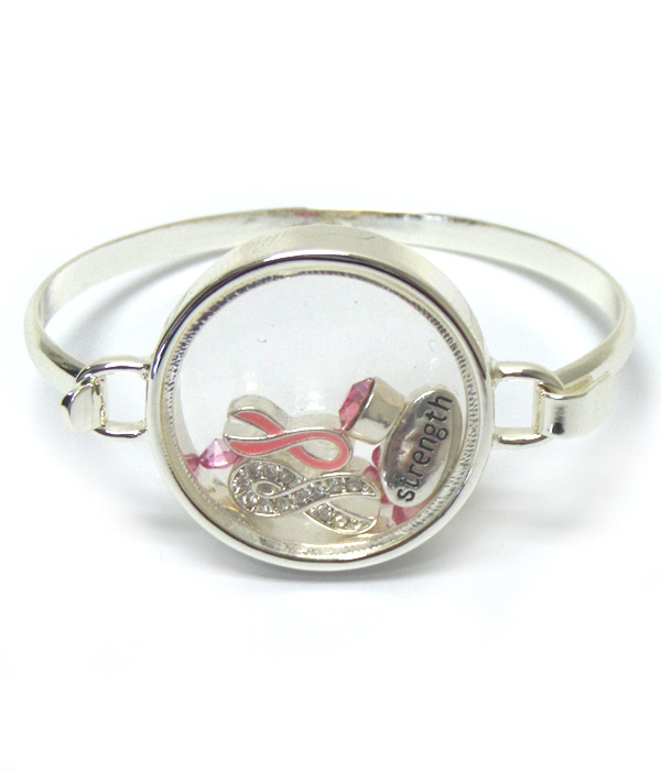 Origami style pink ribbon charms inside bangle bracelet -breast cancer awareness