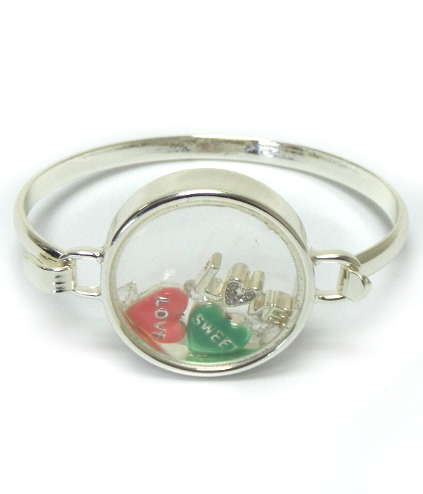 Origami style love charms inside bangle bracelet -valentine