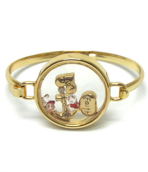 Origami style anchor and faith charms  inside bangle bracelet