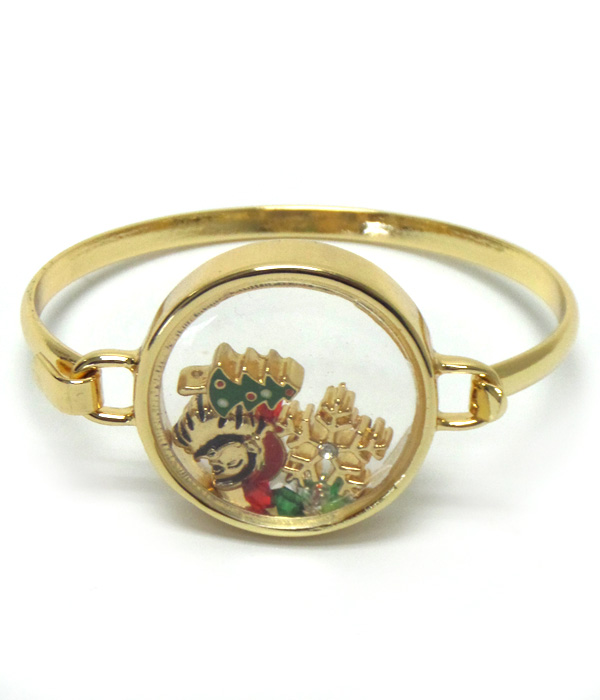 Origami style christmas charms inside bangle bracelet 