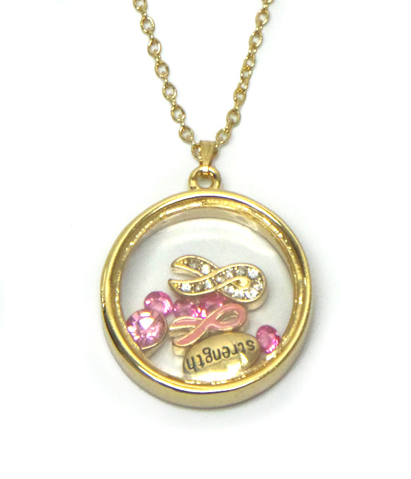 Origami style pink ribbon charms inside necklace -breast cancer awareness