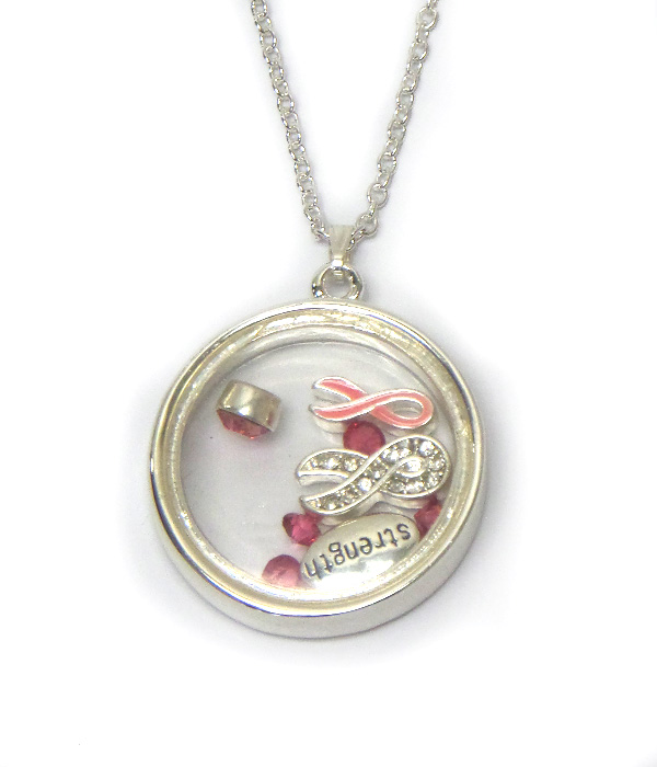 Origami style pink ribbon charms inside necklace -breast cancer awareness