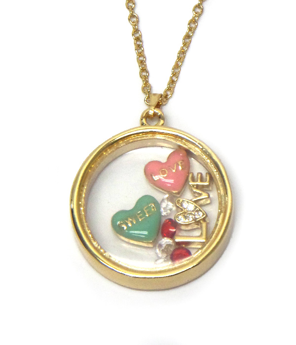 Origami style love charms inside necklace -valentine