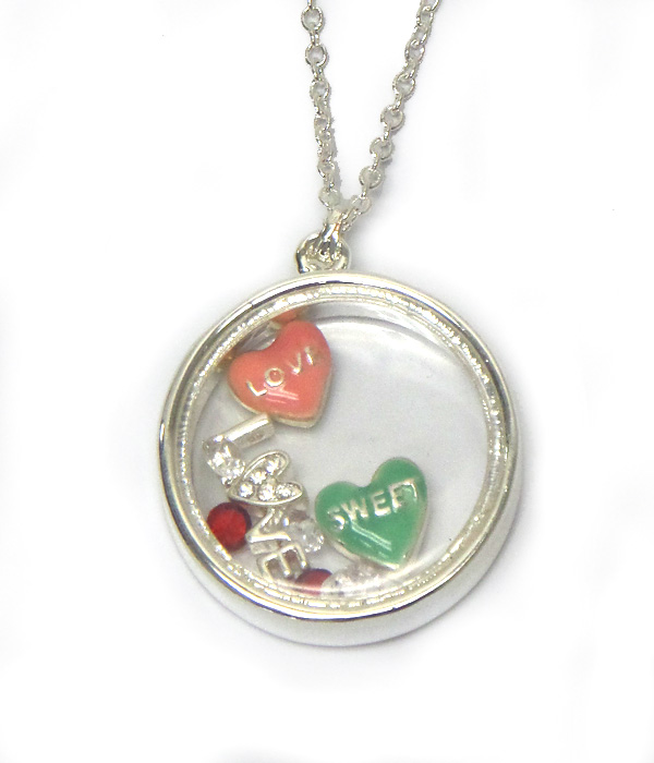 Origami style love charms inside necklace -valentine