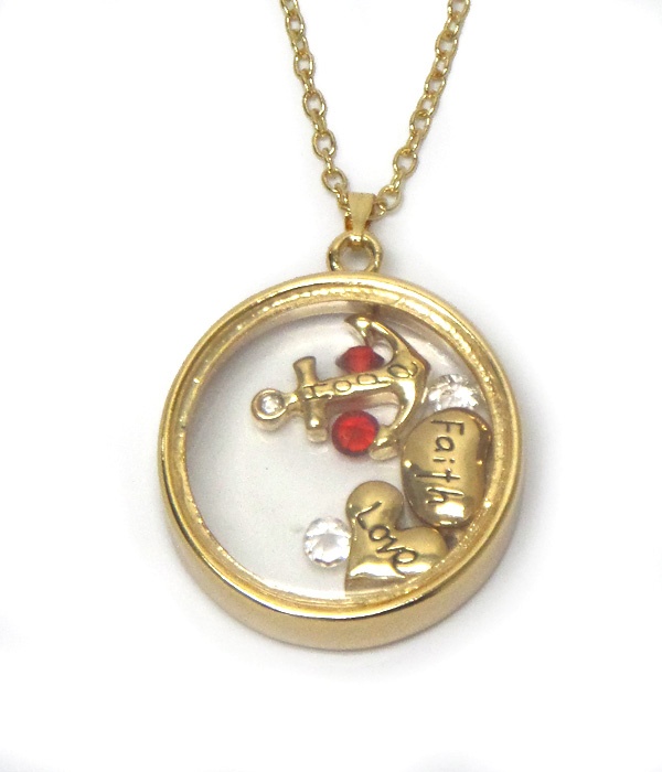 Origami style anchor and faith charms  inside necklace