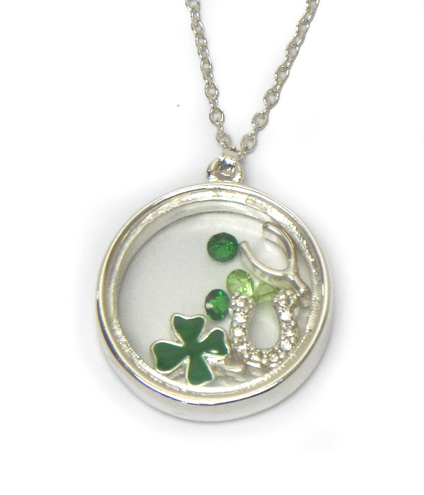 Origami style lucky charms inside necklace - shamrock horseshoe wishbone