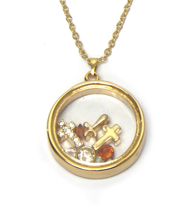 Origami style multi cross charms inside necklace