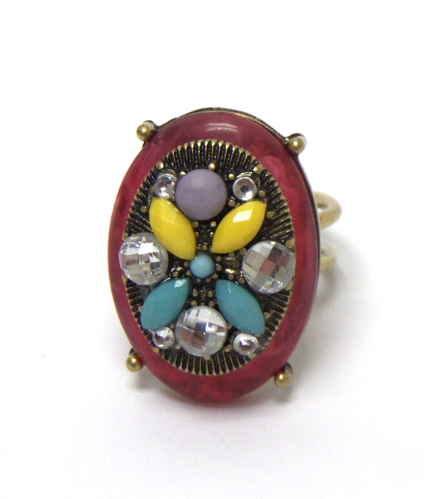 Multi stone double metal adjustable ring