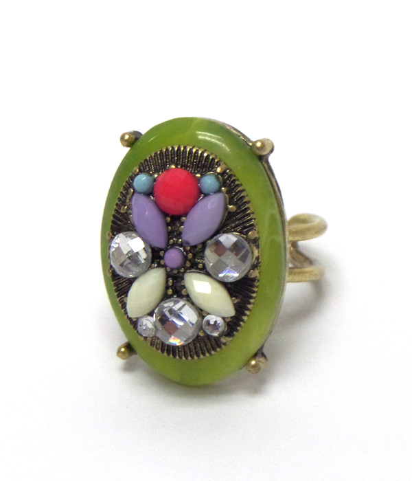 Multi stone double metal adjustable ring