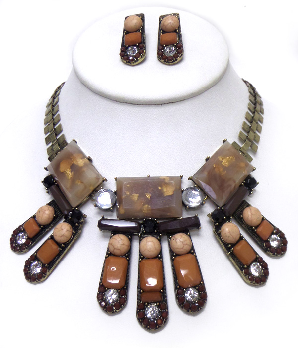 Stone drop linked necklace set