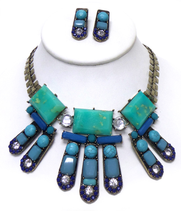 Stone drop linked necklace set