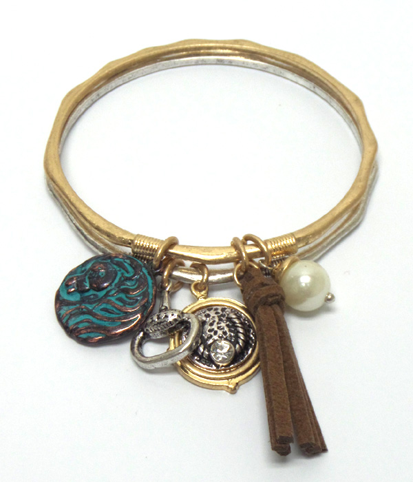 Horse them charm bangle bracelet set of 2