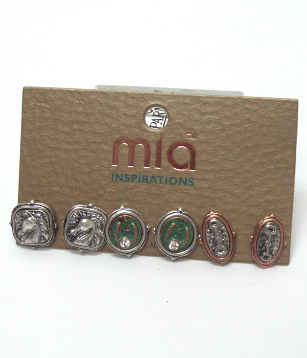 Horse theme set of 3 earrings