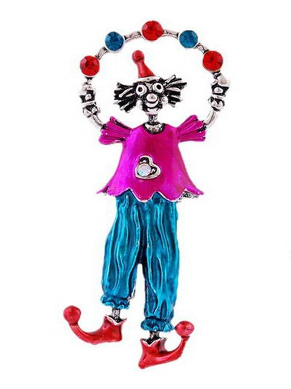 Crystal and epoxy clown pin or brooch