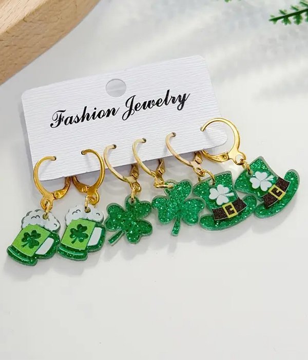 St patrick day theme 3 pair earring set