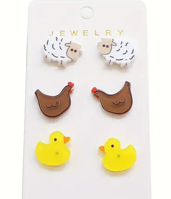 Farm theme 3 pair earring set