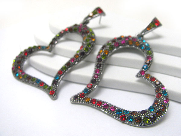 Crystal stud large heart earring