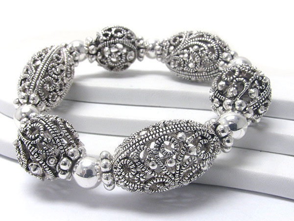 Filigree metal mixed ball link stretch bracelet