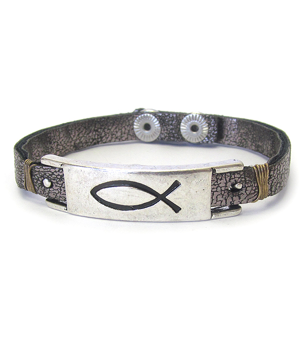 RELIGIOUS INSPIRATION FISH LEATHER BAND BRACELET