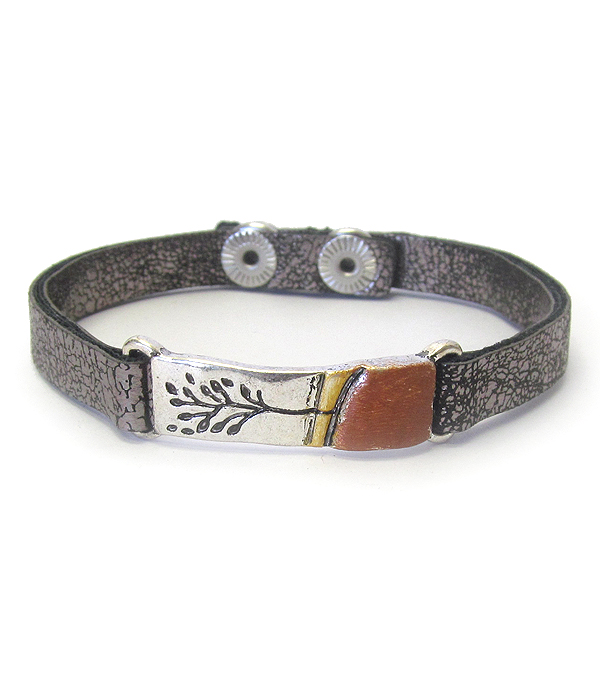Vintage metal and leather band bracelet