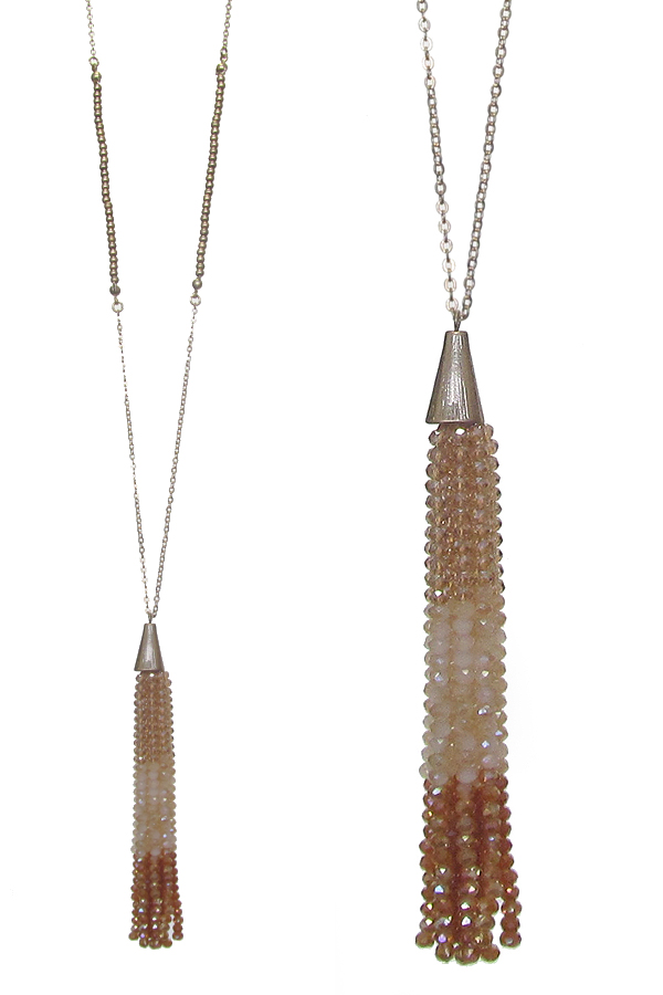 Glass bead tassel drop long necklace
