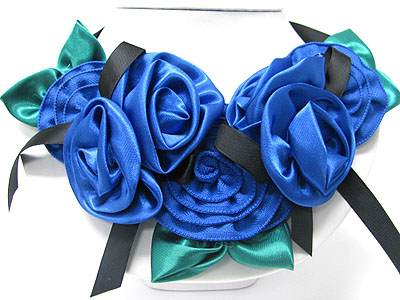 Chiffon fabric flower theme  necklace - ribbon back bib style