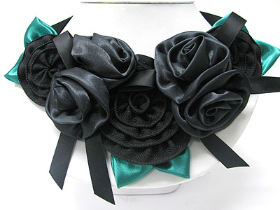 Chiffon fabric flower theme  necklace - ribbon back bib style
