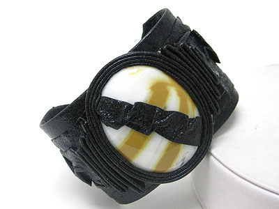 Large stone and fabric wrapped metal bangle