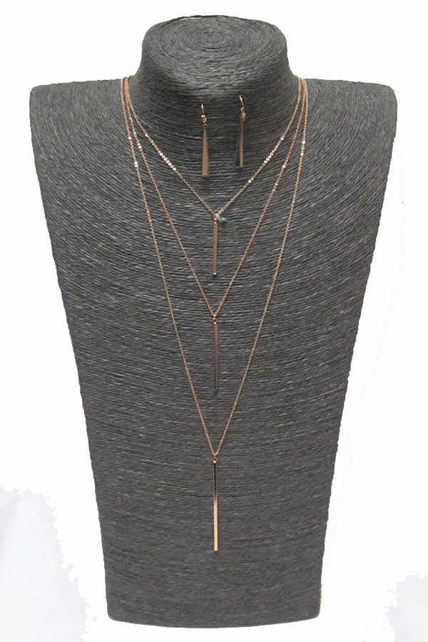 3 layer metal bar drop necklace set 