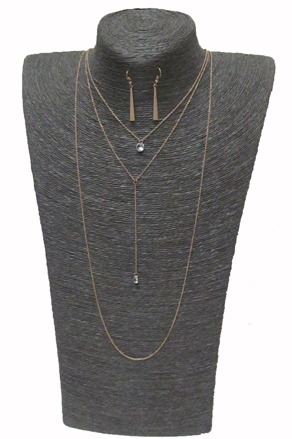 3 layer chain and rhinestone drop necklace set 