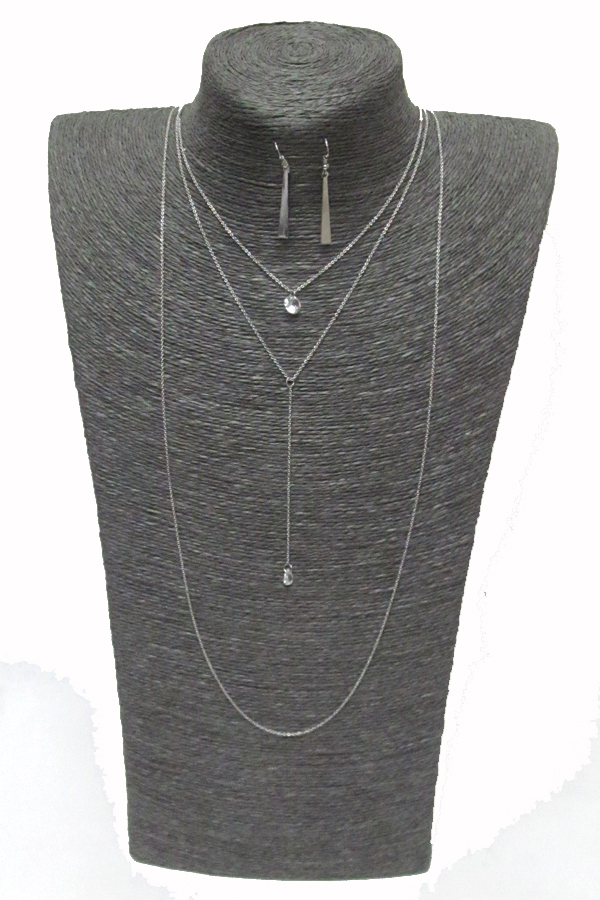3 layer chain and rhinestone drop necklace set