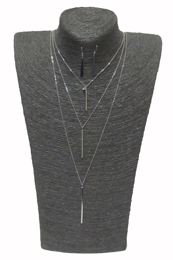 3 layer metal bar drop necklace set