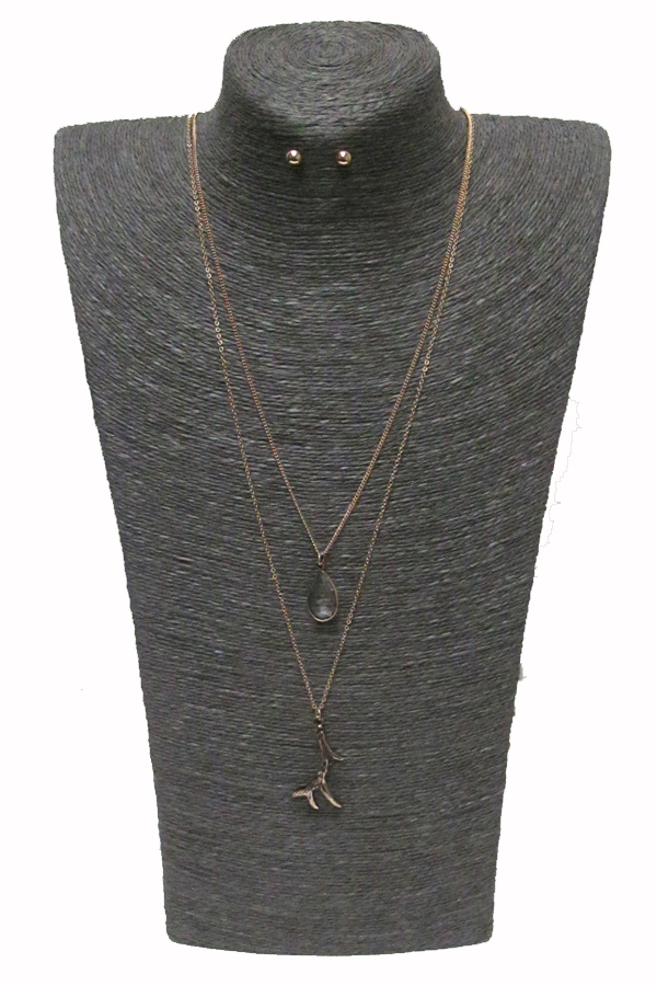 2 layer stone and branch drop necklace set 
