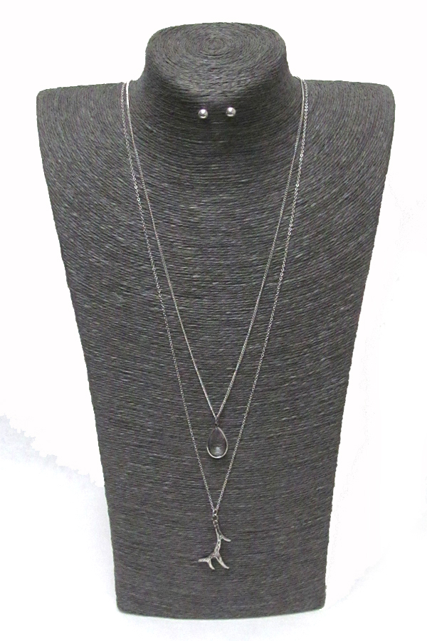 2 LAYER STONE AND BRANCH DROP NECKLACE SET 