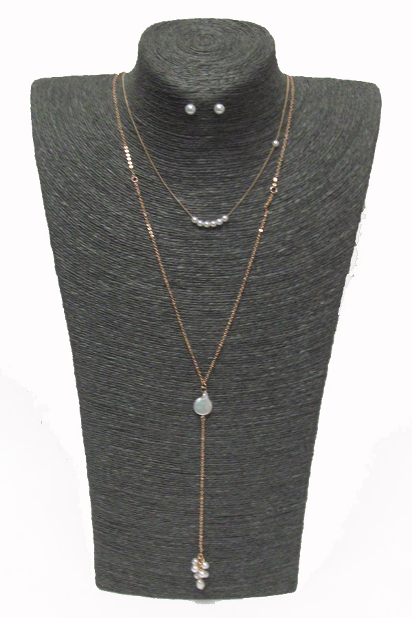 2 layer pearl drop necklace set