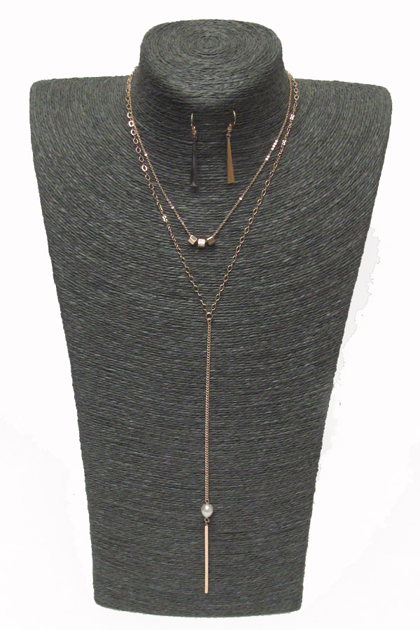2 layer metal bar drop necklace set