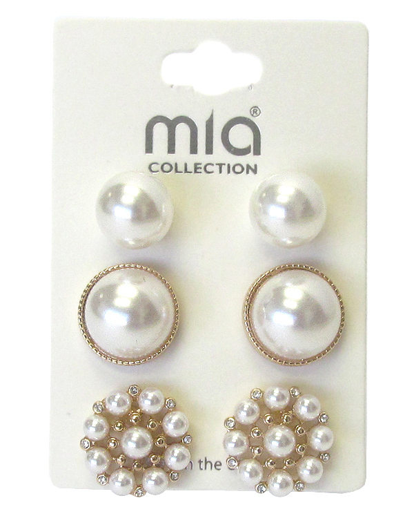 Mixed pearl 3 pair earring set