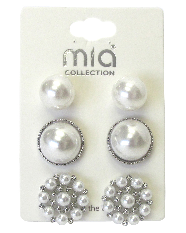 Mixed pearl 3 pair earring set