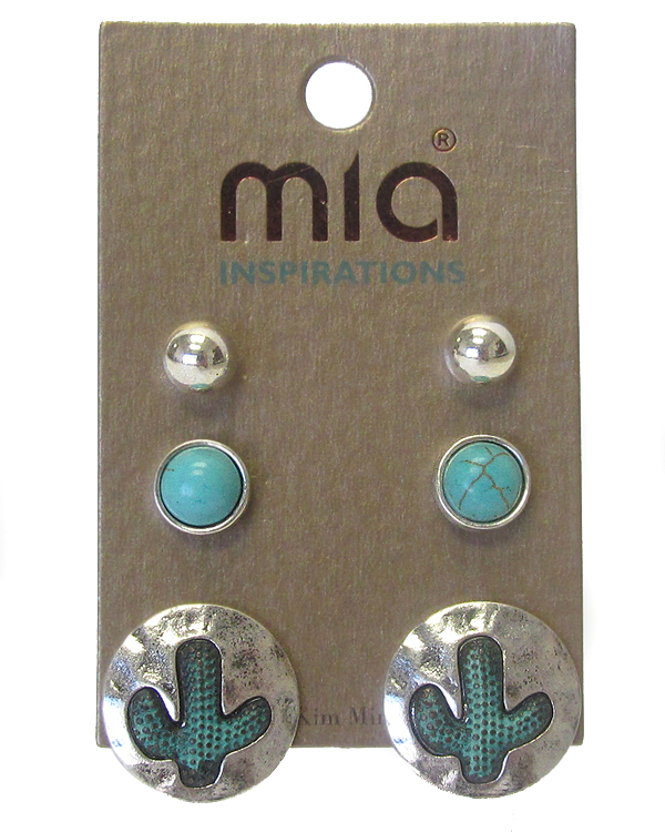 Cactus theme 3 pair earring set