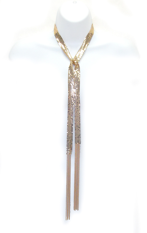 Metal scale and tassel long tie necklace