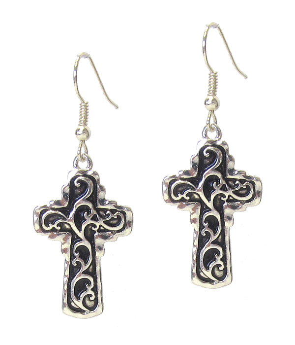 Designer textured cross earring