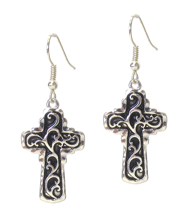 DESIGNER TEXTURED CROSS EARRING