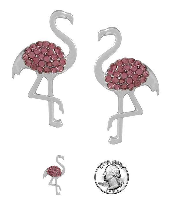 TROPICAL THEME CRYSTAL FLAMINGO EARRING