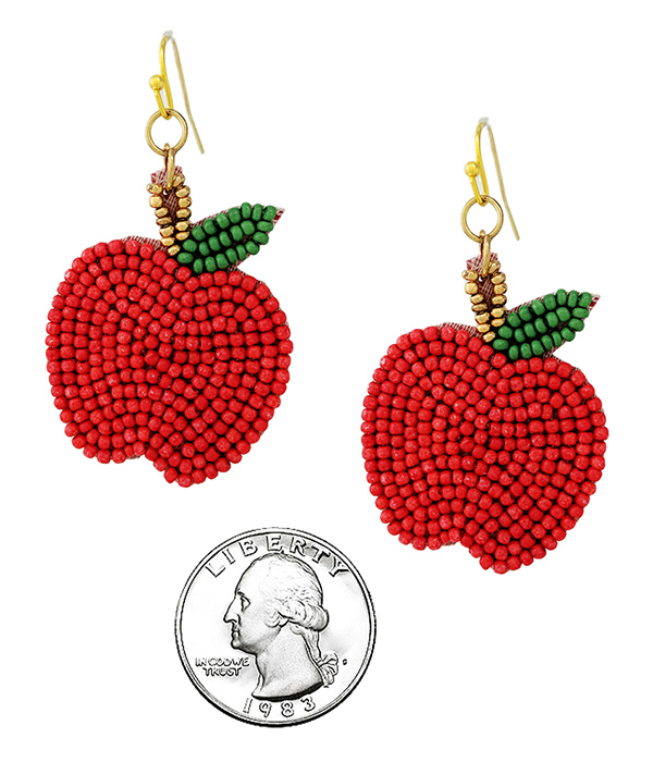 TEACHER THEME HANDMADE MULTI SEEDBEAD APPLE EARRING